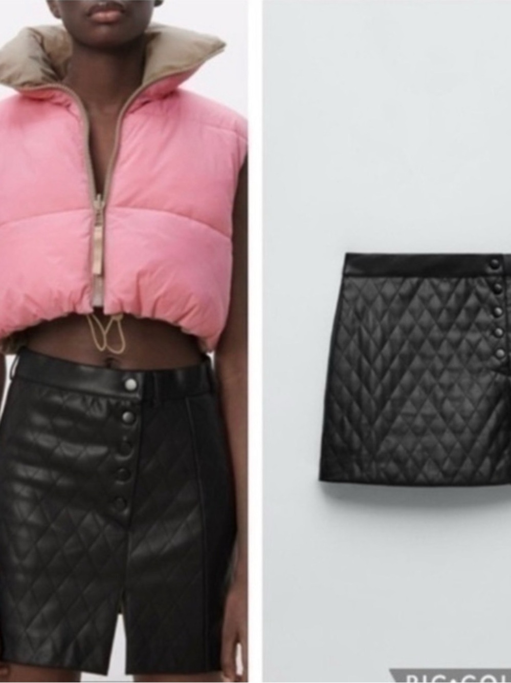 Zara Quilted Faux Leather Black Mini Skirt with Front Buttons - Picture 8 of 9